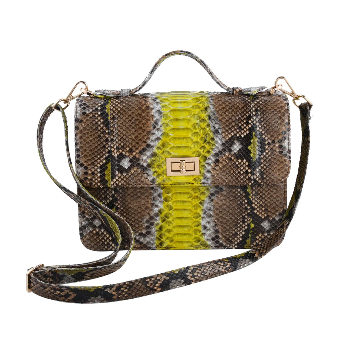 The Pelle Collection Handmade 100% Genuine Python Leather Yellow & Brown Crossbody Bag image number 0