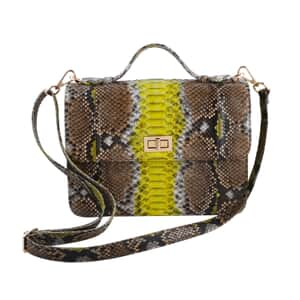 The Pelle Collection Handmade 100% Genuine Python Leather Yellow & Brown Crossbody Bag