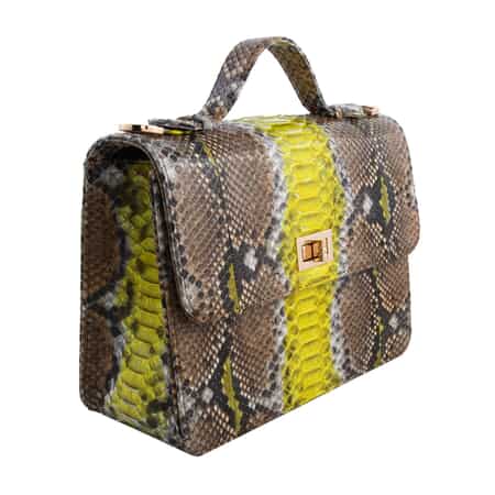 The Pelle Collection Handmade 100% Genuine Python Leather Yellow & Brown Crossbody Bag image number 2
