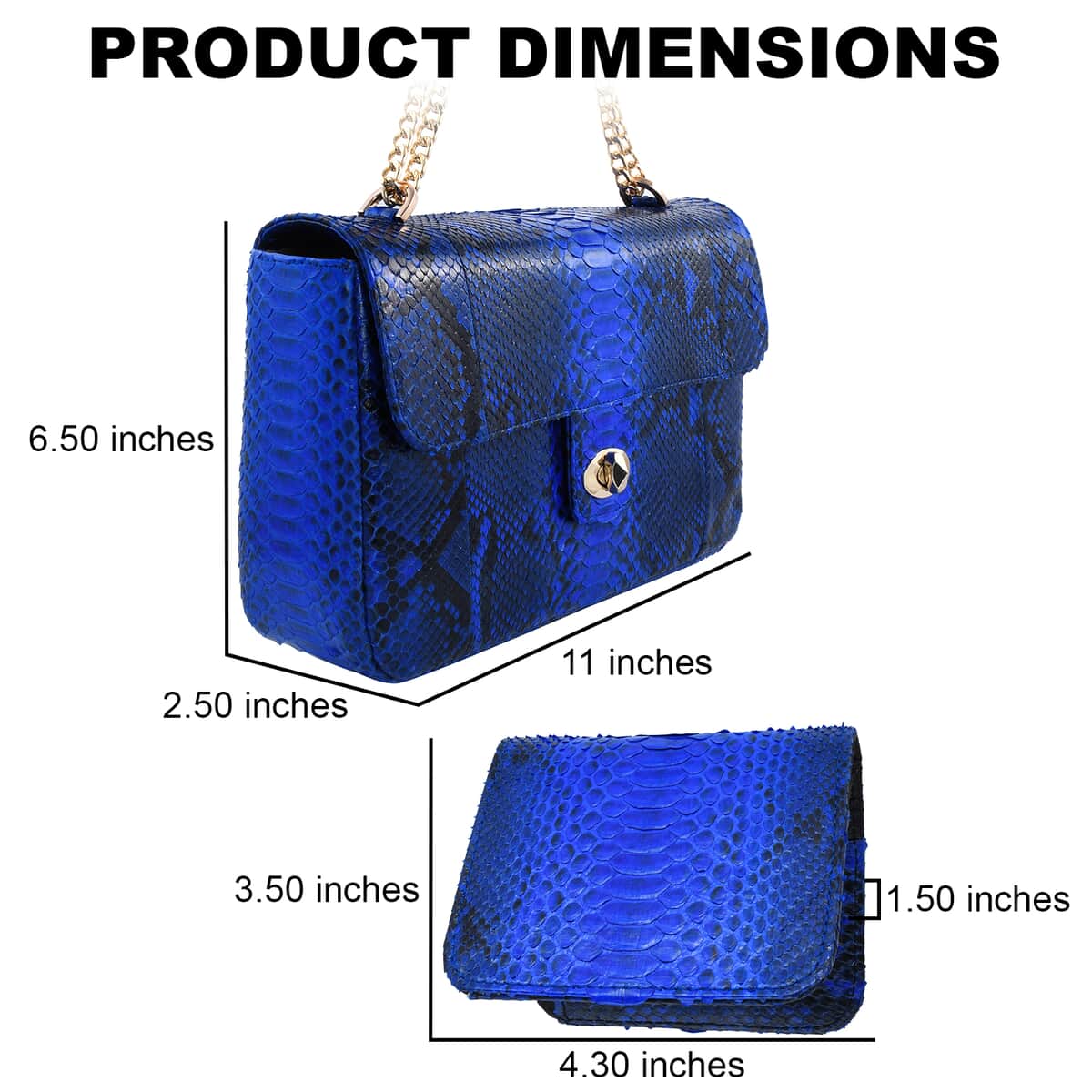 The Pelle Python Collection Handmade 100% Genuine Python Leather Blue Color Set of Crossbody Bag (11"x6.5"x2.5") with Wallet (4.3"x3.5"x1.5") image number 2