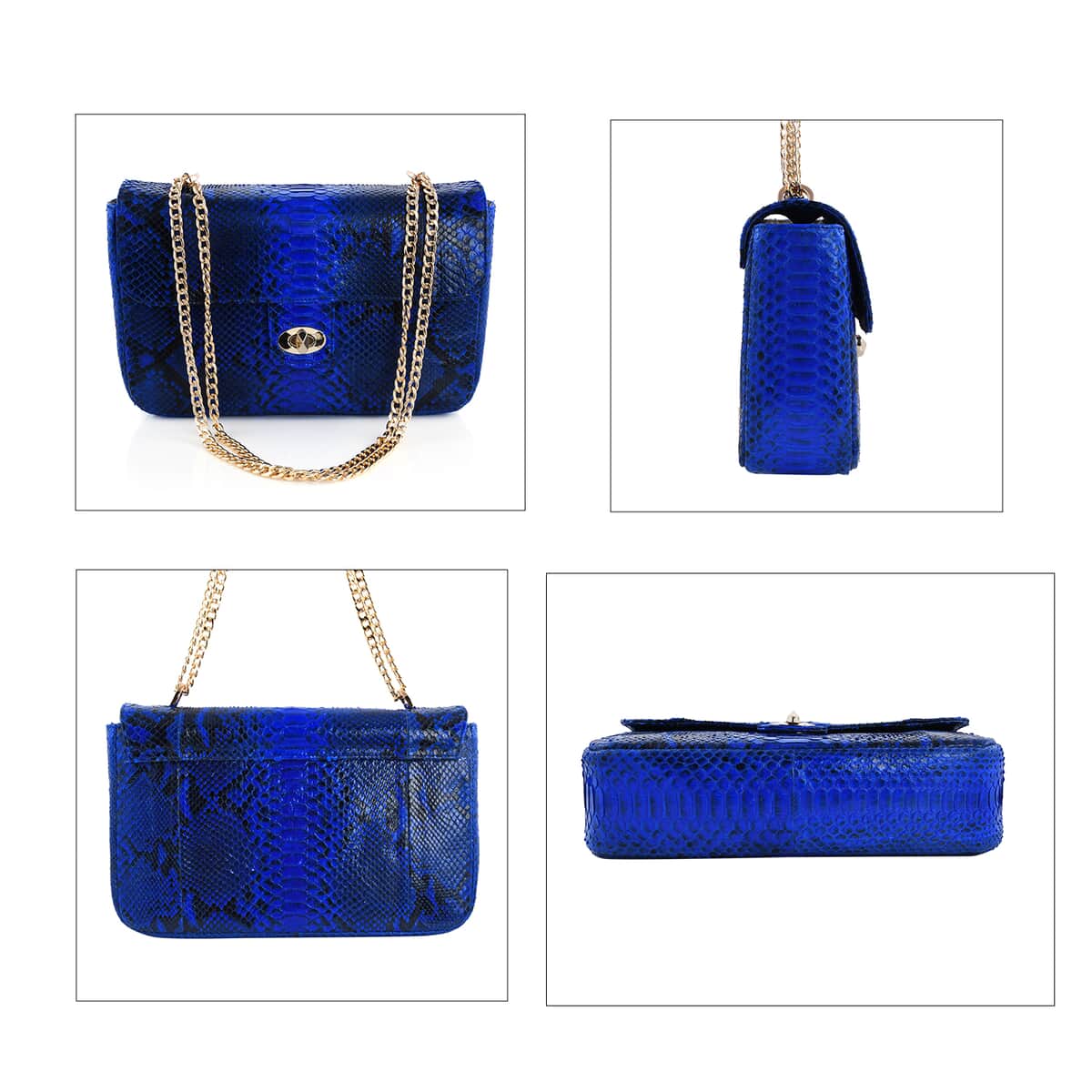 The Pelle Python Collection Handmade 100% Genuine Python Leather Blue Color Set of Crossbody Bag (11"x6.5"x2.5") with Wallet (4.3"x3.5"x1.5") image number 3