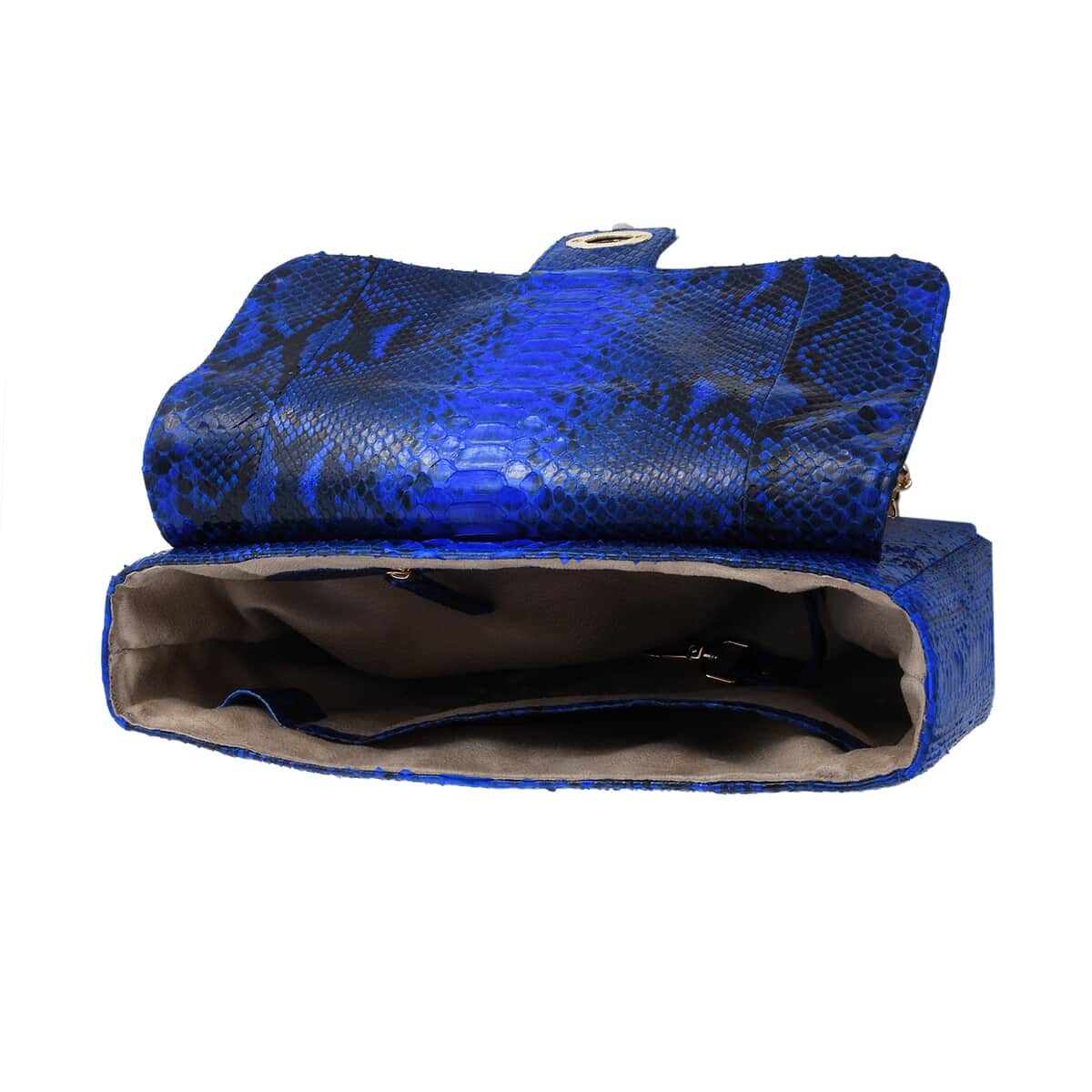 The Pelle Python Collection Handmade 100% Genuine Python Leather Blue Color Set of Crossbody Bag (11"x6.5"x2.5") with Wallet (4.3"x3.5"x1.5") image number 4