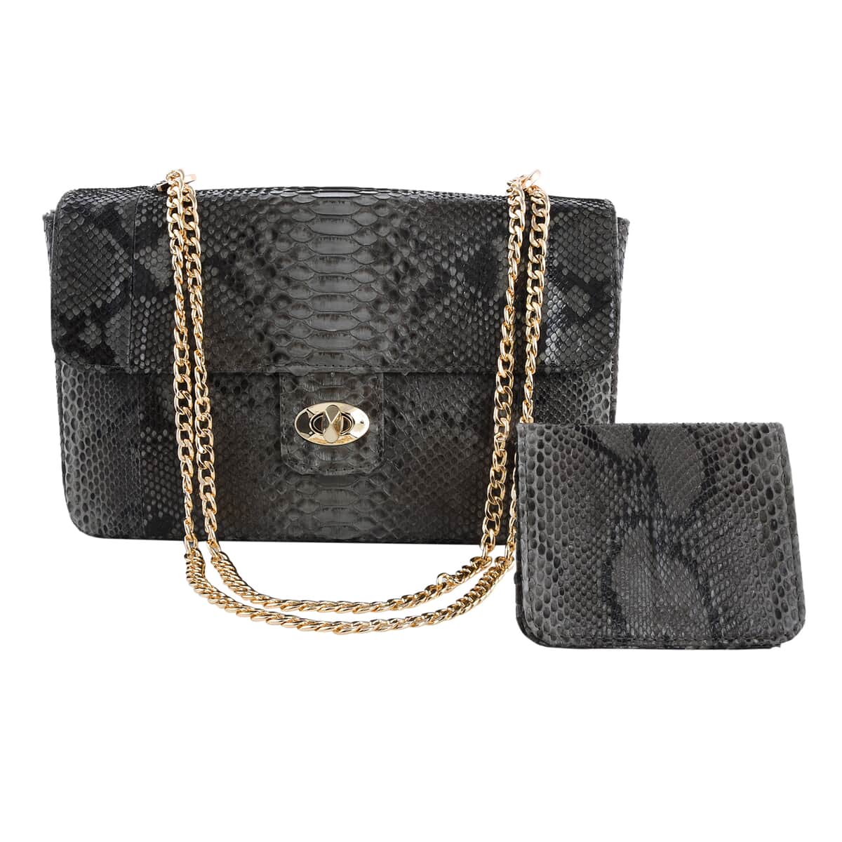 Grand Pelle Python Collection Handmade 100% Genuine Python Leather Gray Color Set of Crossbody Bag with Wallet | Vintage Leather Crossbody Bag | Essential Minimalist Utility Crossbody Bag | Unique Women's Wallet image number 0