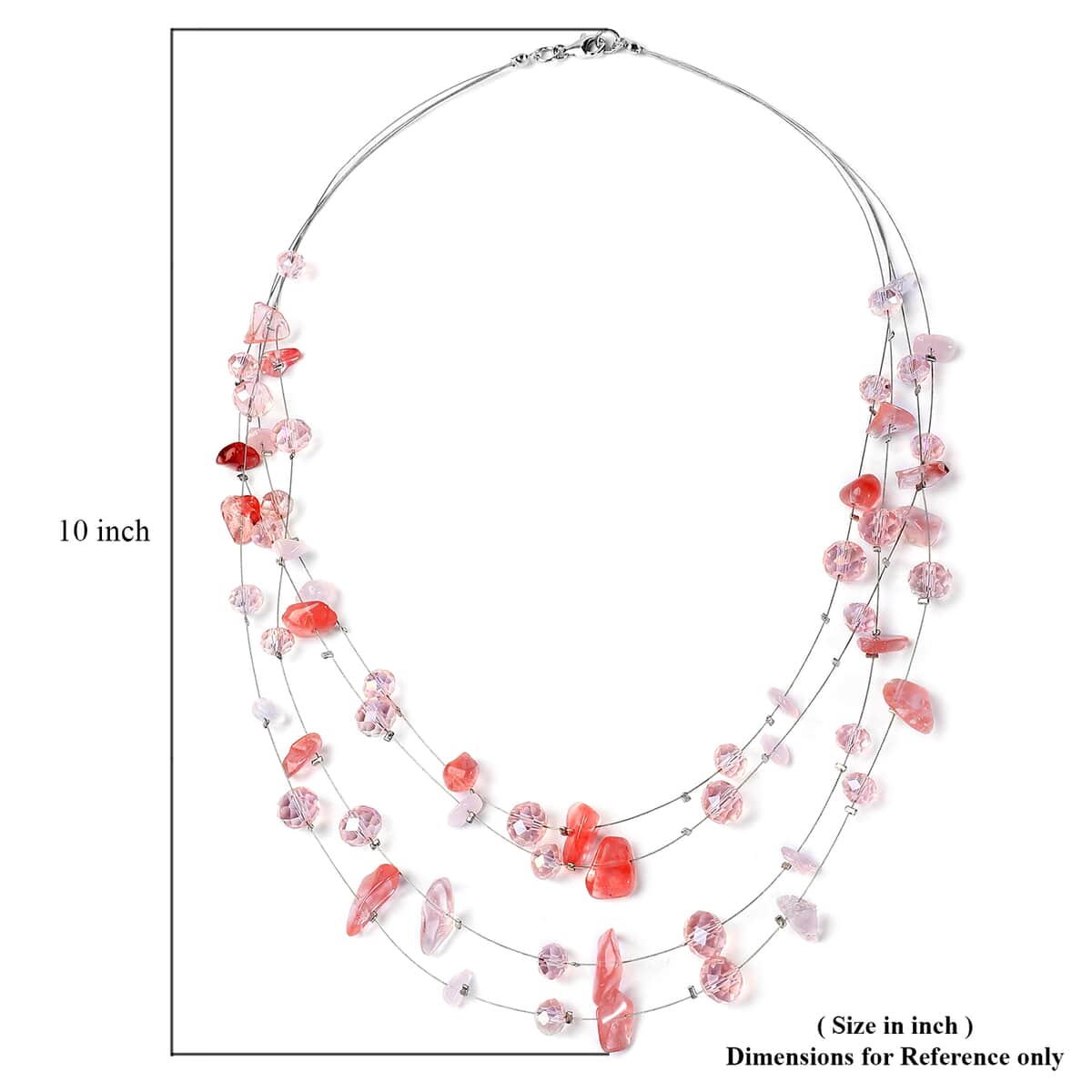 Cherry Quartz and Pink Glass Layered Necklace 20 Inches in Silvertone 90.00 ctw image number 5