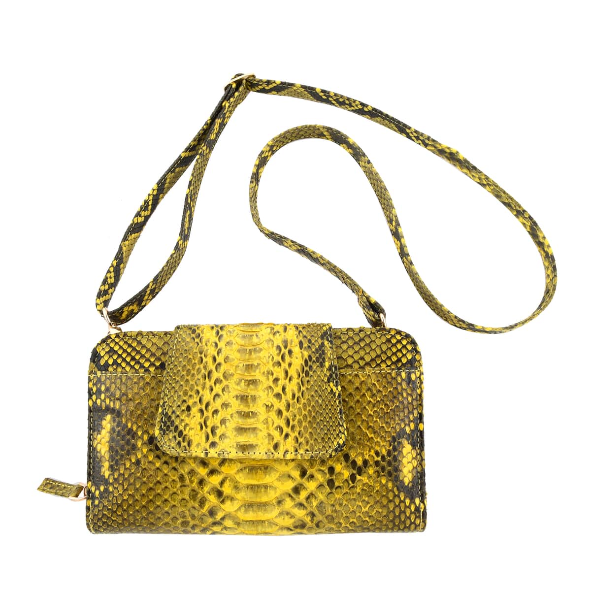 The Pelle Collection Handmade 100% Genuine Python Leather Golden & Yellow Color Crossbody Wallet image number 0