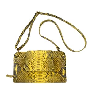 The Pelle Collection Handmade 100% Genuine Python Leather Golden & Yellow Color Crossbody Wallet