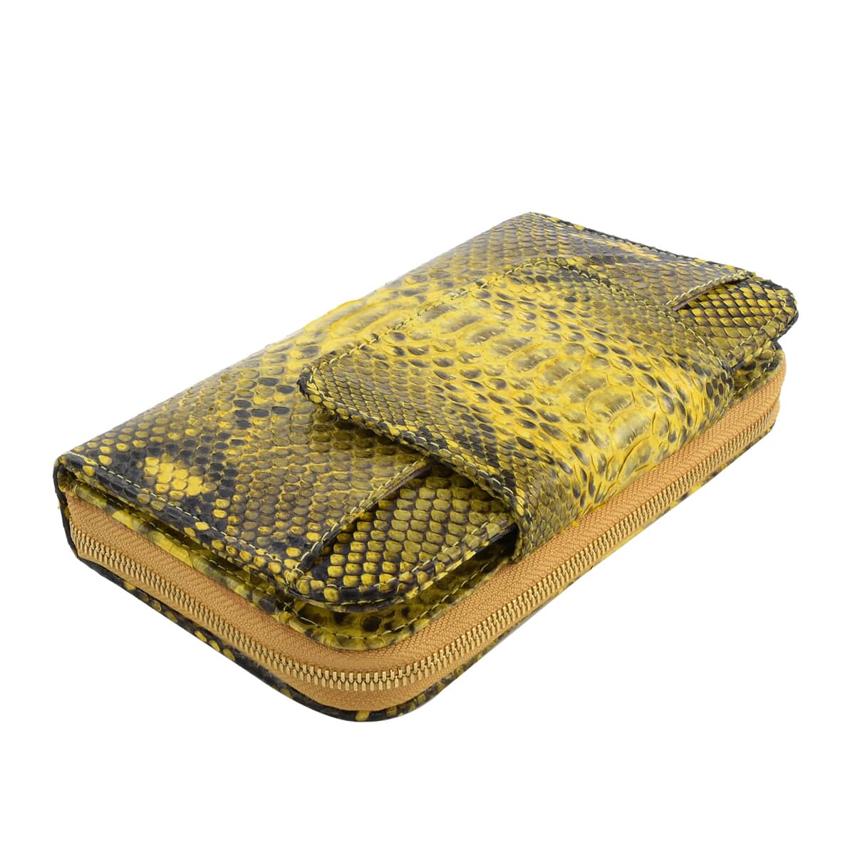 The Pelle Collection Handmade 100% Genuine Python Leather Golden & Yellow Color Crossbody Wallet image number 2