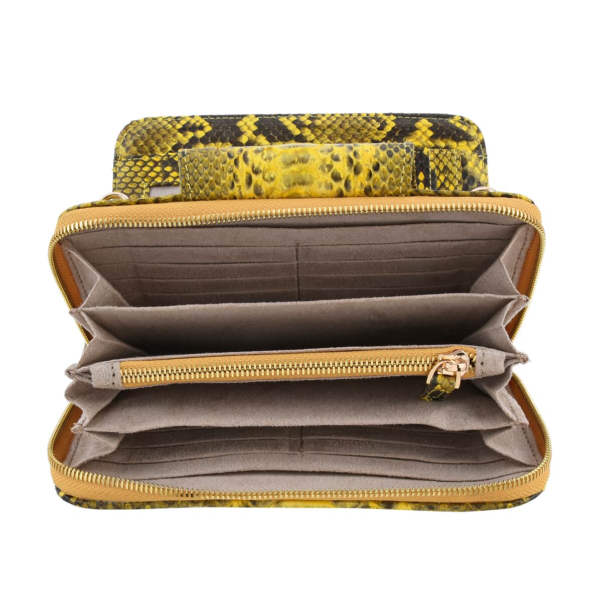 The Pelle Collection Handmade 100% Genuine Python Leather Golden & Yellow Color Crossbody Wallet image number 5