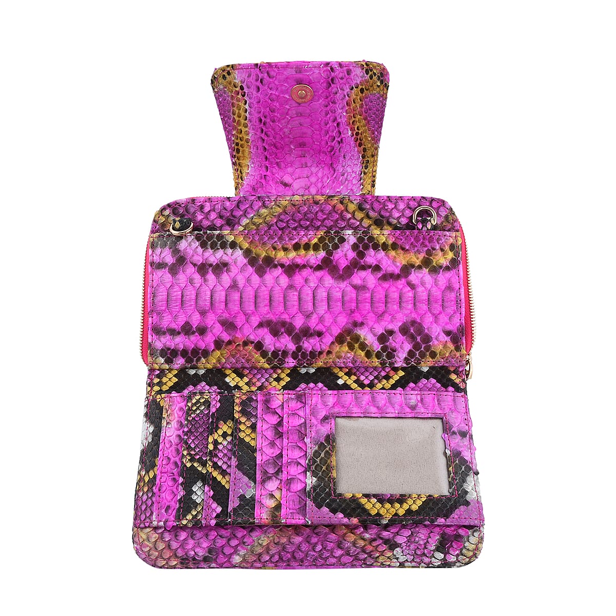 The Pelle Collection Handmade 100% Genuine Python Leather Pink Color Crossbody Wallet image number 4