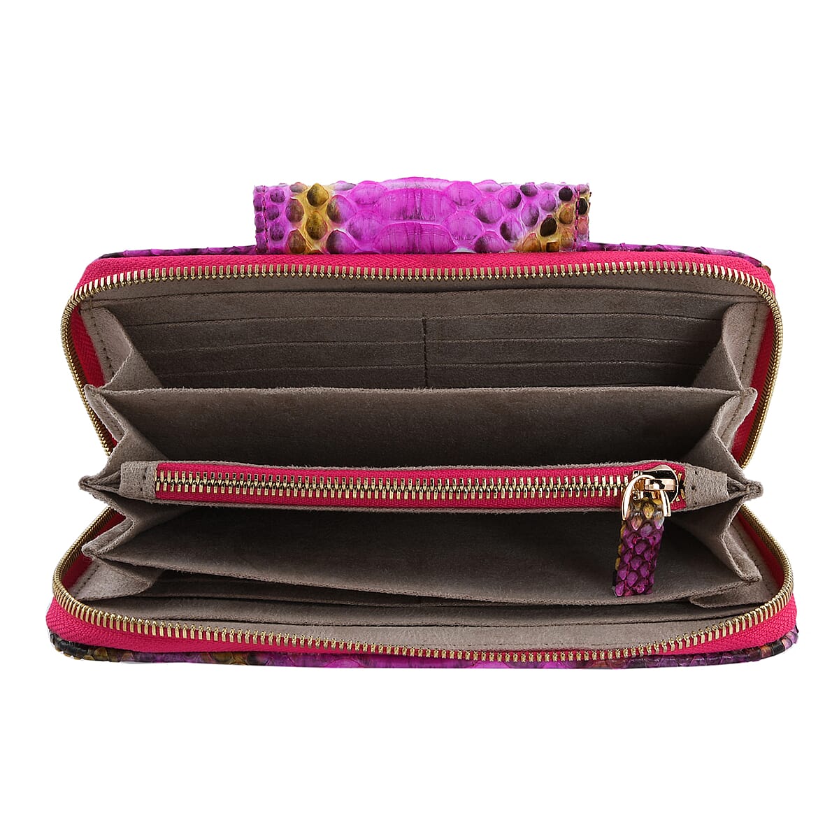 The Pelle Collection Handmade 100% Genuine Python Leather Pink Color Crossbody Wallet image number 5
