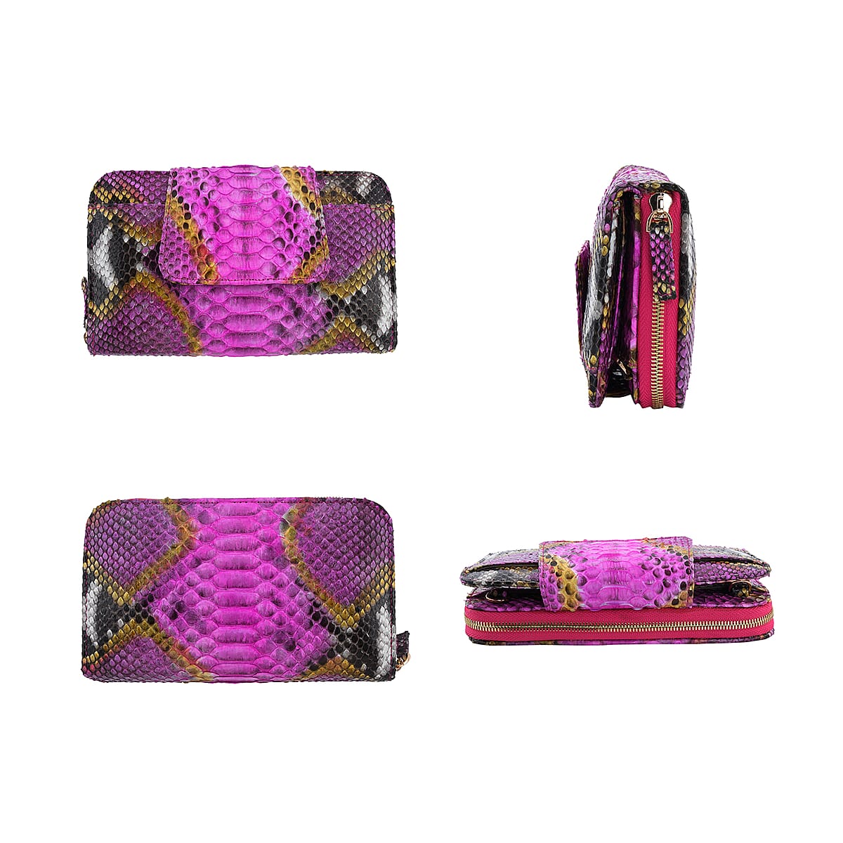 The Pelle Collection Handmade 100% Genuine Python Leather Pink Color Crossbody Wallet image number 6