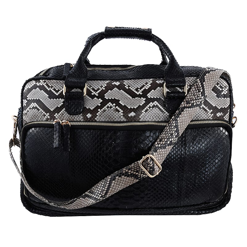 The Pelle Collection Handmade 100% Genuine Python Leather Black with Brown Laptop Bag