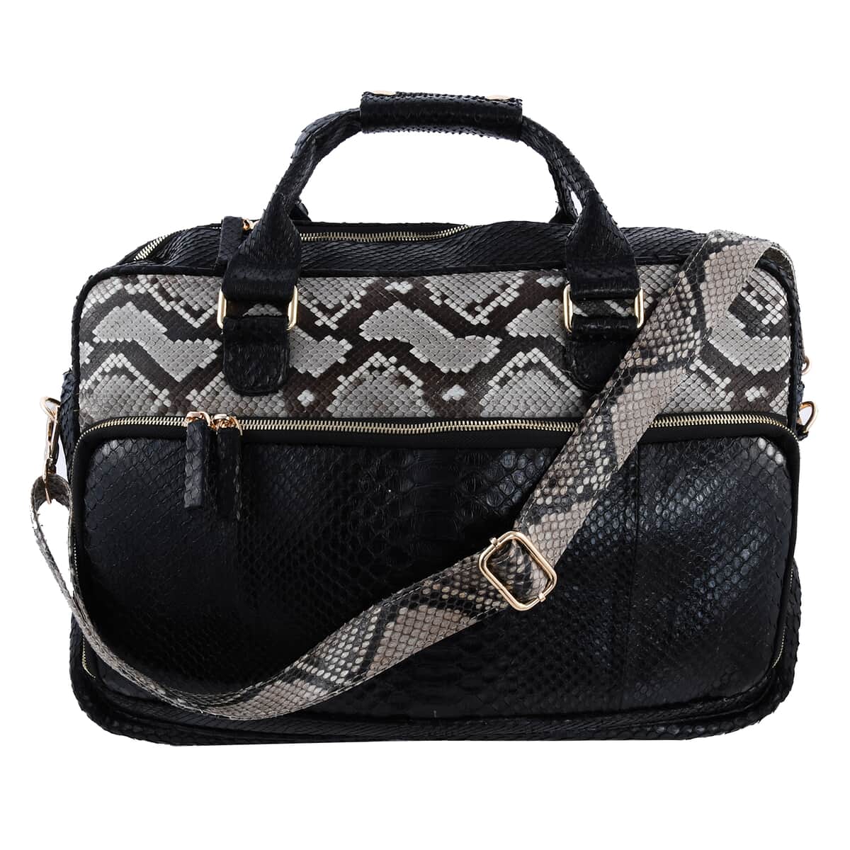 The Pelle Collection Handmade 100% Genuine Python Leather Black with Brown Laptop Bag image number 0