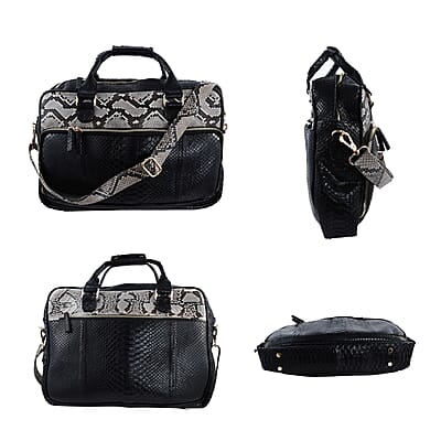 The Pelle Collection Handmade 100% Genuine Python Leather Black with Brown Laptop Bag