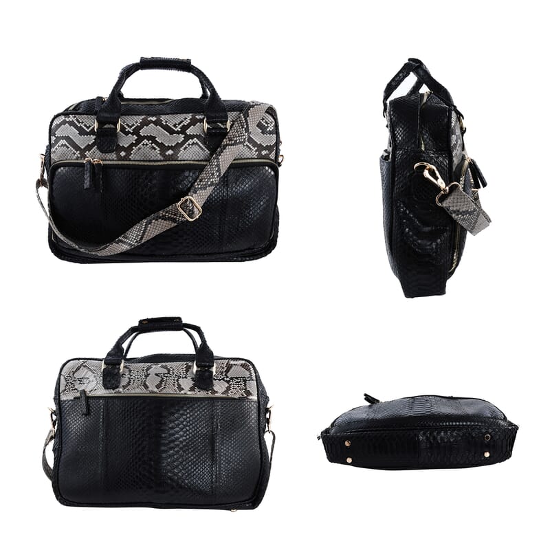 The Pelle Collection Handmade 100% Genuine Python Leather Black with Brown Laptop Bag