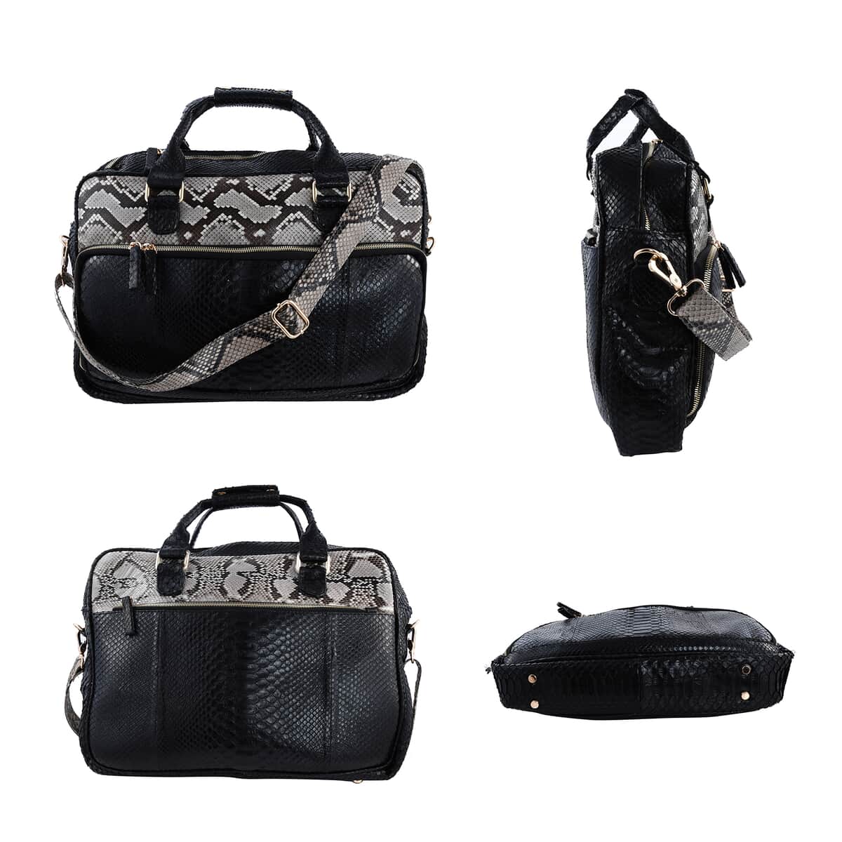 The Pelle Collection Handmade 100% Genuine Python Leather Black with Brown Laptop Bag image number 1