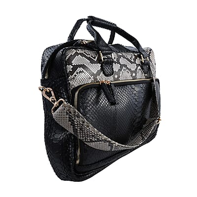 The Pelle Collection Handmade 100% Genuine Python Leather Black with Brown Laptop Bag