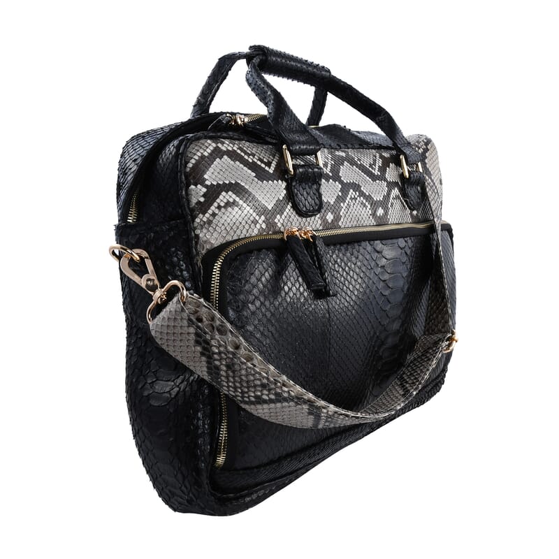 The Pelle Collection Handmade 100% Genuine Python Leather Black with Brown Laptop Bag