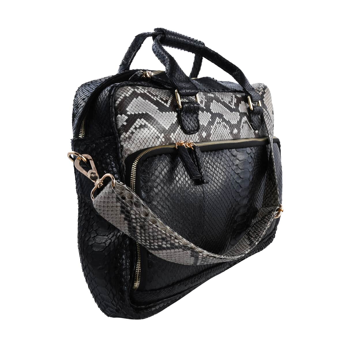 The Pelle Python Collection Handmade 100% Genuine Python Leather Black with Natural Color Laptop Bag (15.5"x12"x3.5") image number 2
