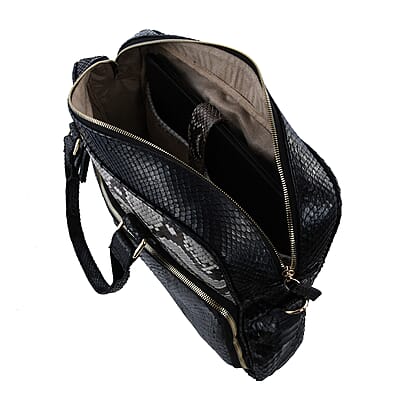 The Pelle Collection Handmade 100% Genuine Python Leather Black with Brown Laptop Bag