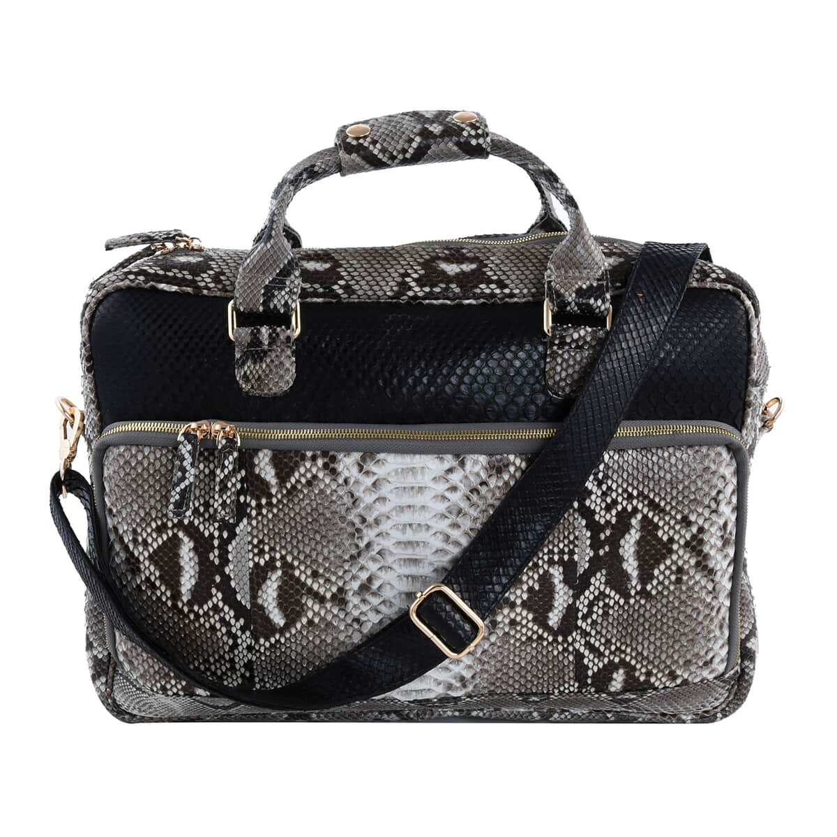 The Pelle Collection Handmade 100% Genuine Python Leather Natural with Black Color Laptop Bag image number 0