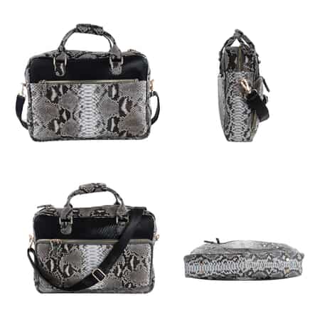 The Pelle Collection Handmade 100% Genuine Python Leather Natural with Black Color Laptop Bag image number 1