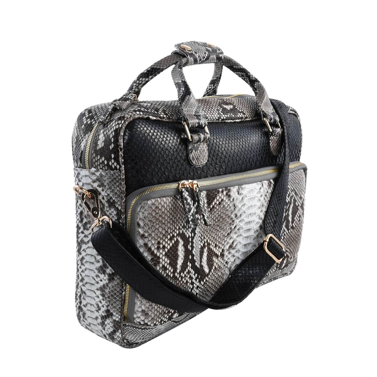The Pelle Collection Handmade 100% Genuine Python Leather Natural with Black Color Laptop Bag image number 3