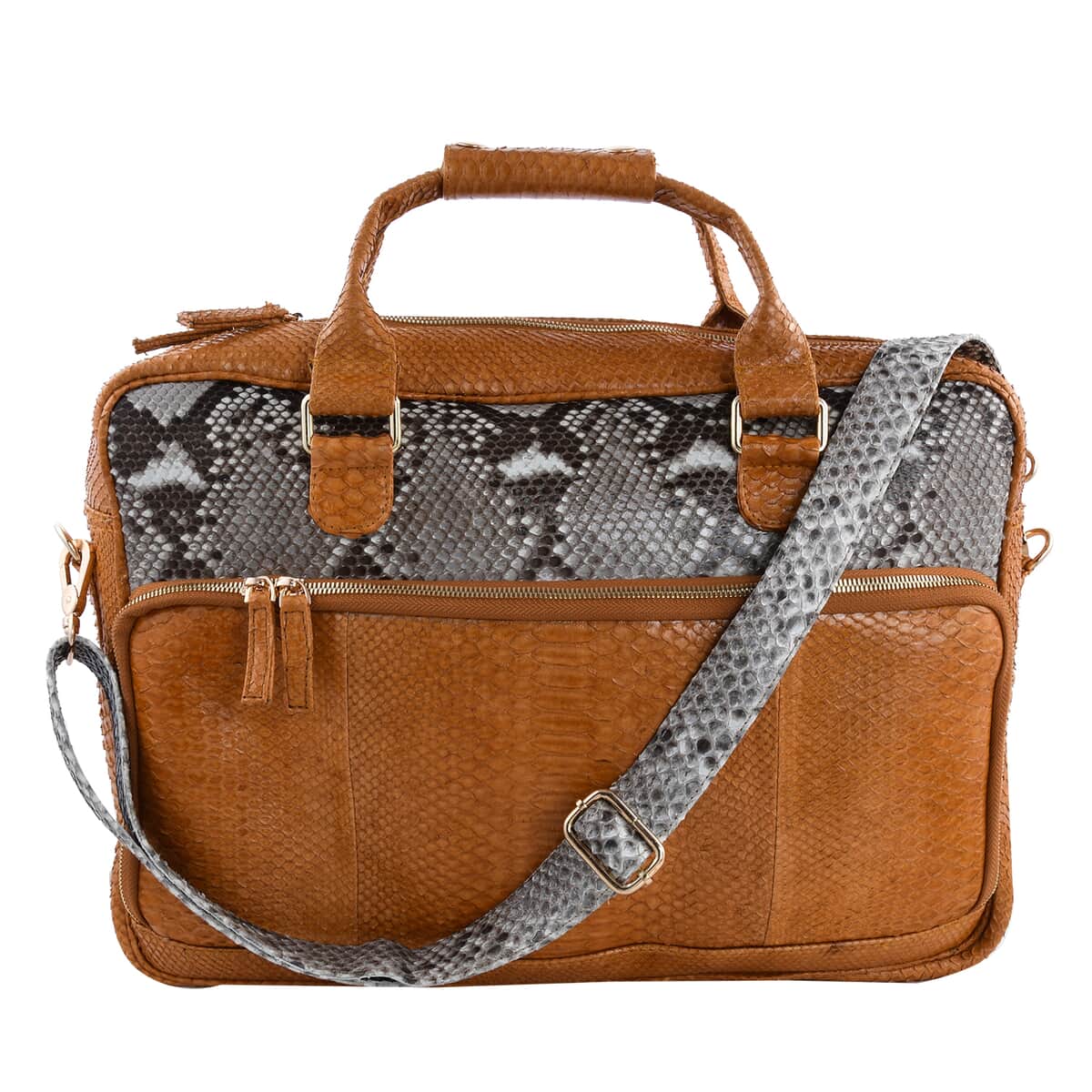 The Pelle Collection Handmade 100% Genuine Python Leather Brown with Natural Color Laptop Bag image number 0