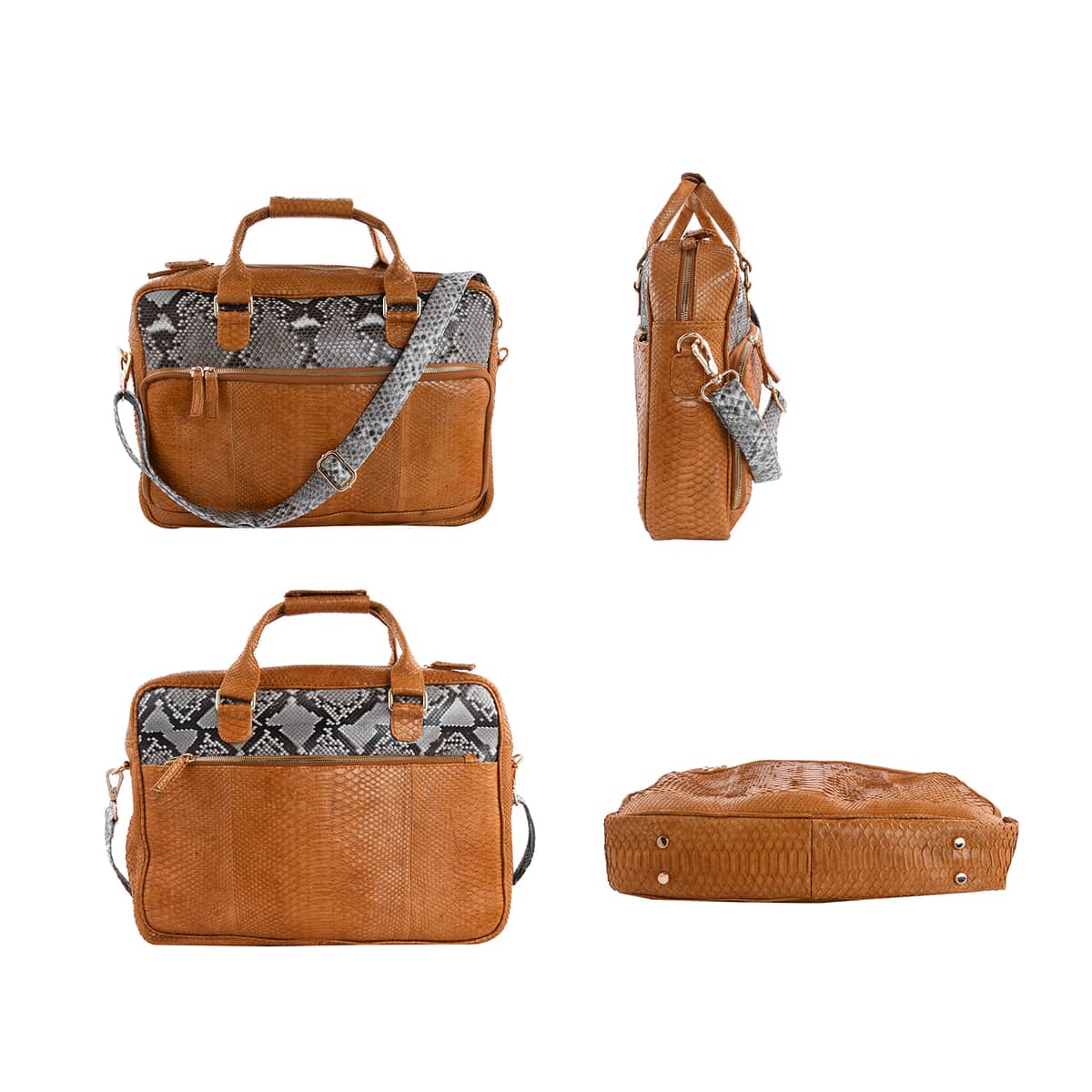 The Pelle Collection Handmade 100% Genuine Python Leather Brown with Natural Color Laptop Bag image number 1