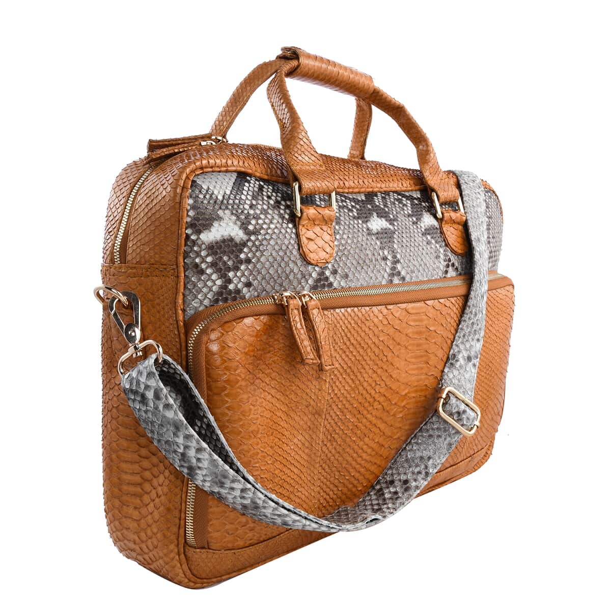 The Pelle Collection Handmade 100% Genuine Python Leather Brown with Natural Color Laptop Bag image number 2