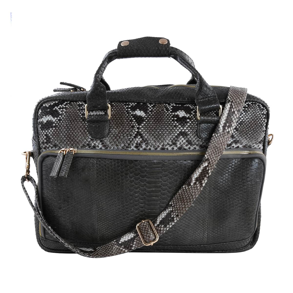 The Pelle Collection Handmade 100% Genuine Python Leather Gray with Natural Color Laptop Bag image number 0