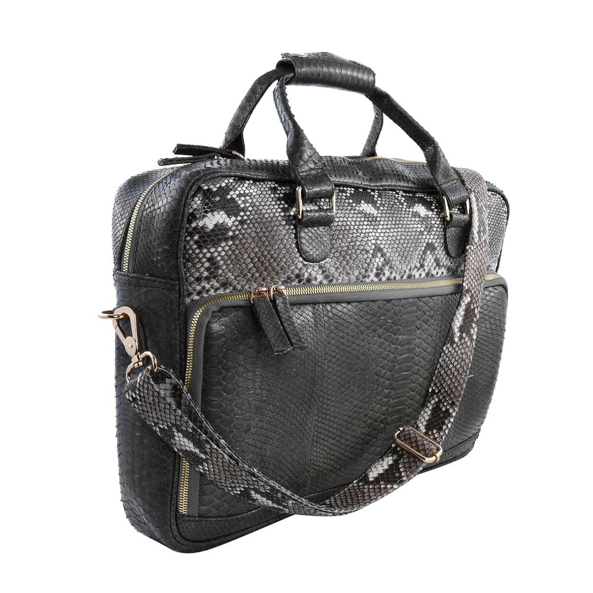 The Pelle Collection Handmade 100% Genuine Python Leather Gray with Natural Color Laptop Bag image number 2