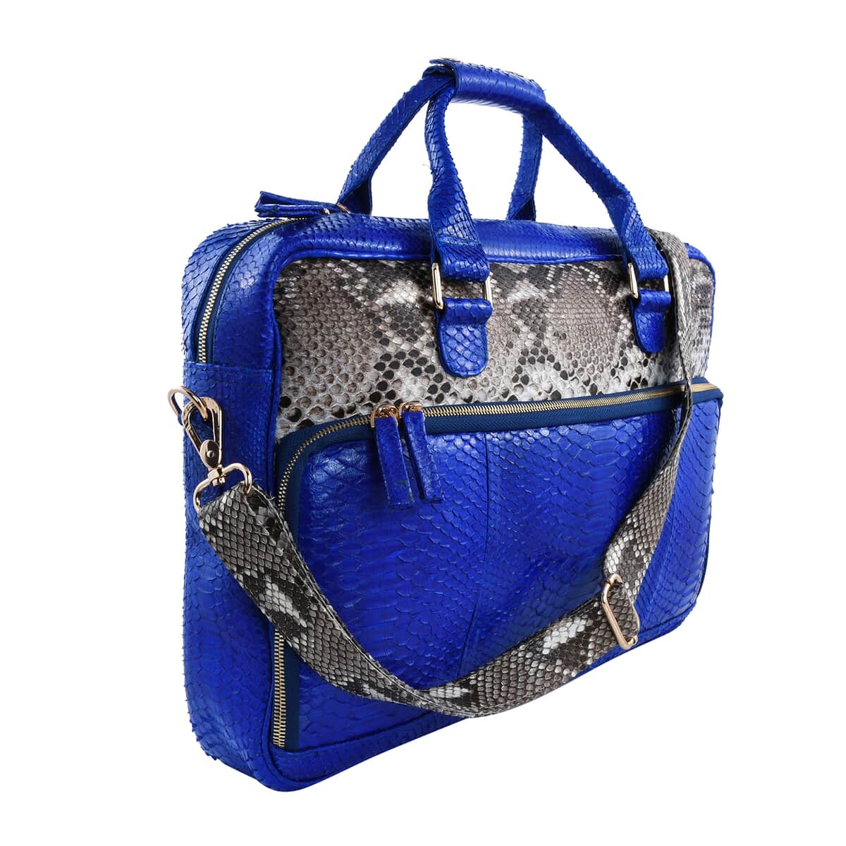 The Pelle Collection Handmade 100% Genuine Python Leather Navy Blue with Natural Laptop Bag image number 2