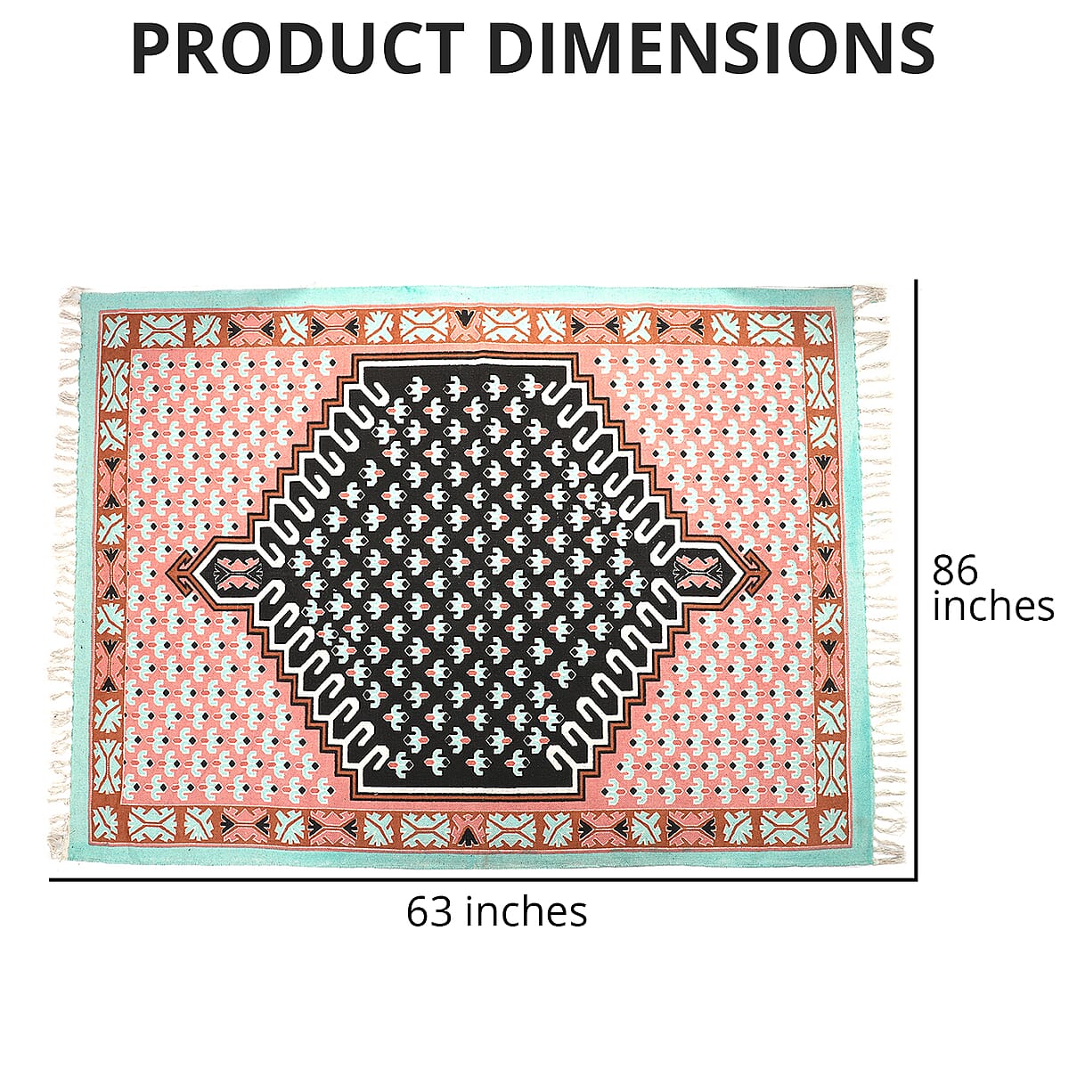 Turquoise & Black Screen Printed 100% Cotton Handloom Rugs image number 2