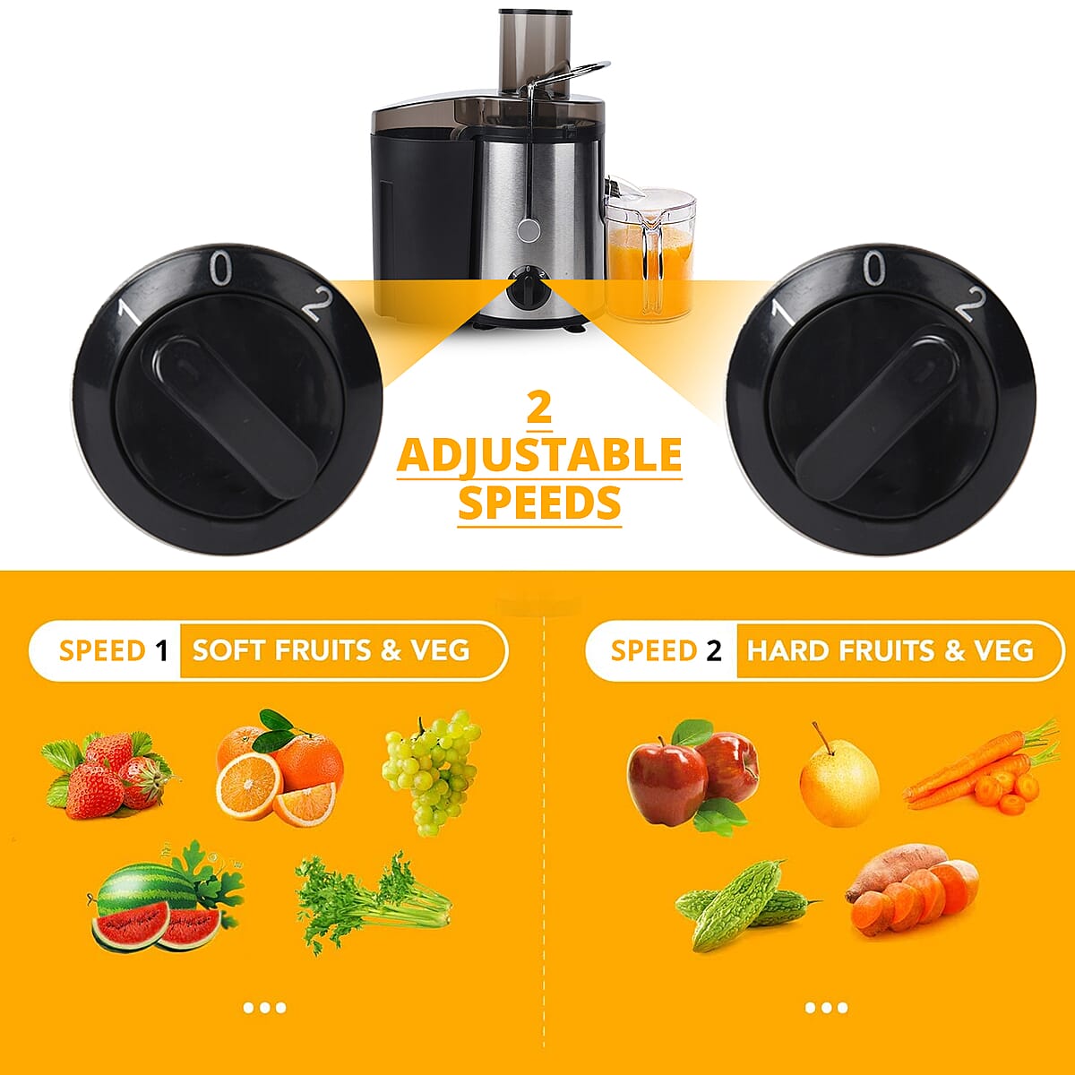 Silver and Black Power Juicer with 2 Speed Control (500 W) image number 3