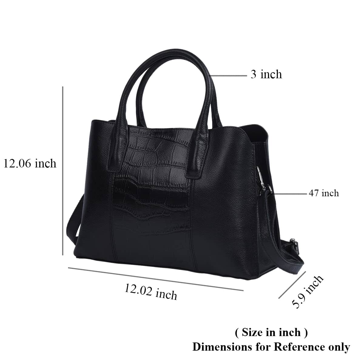 Hong Kong Closeout Collection Black Crocodile Embossed Pattern Genuine Leather Tote Bag with Swivel Snap Hook for Keys image number 6