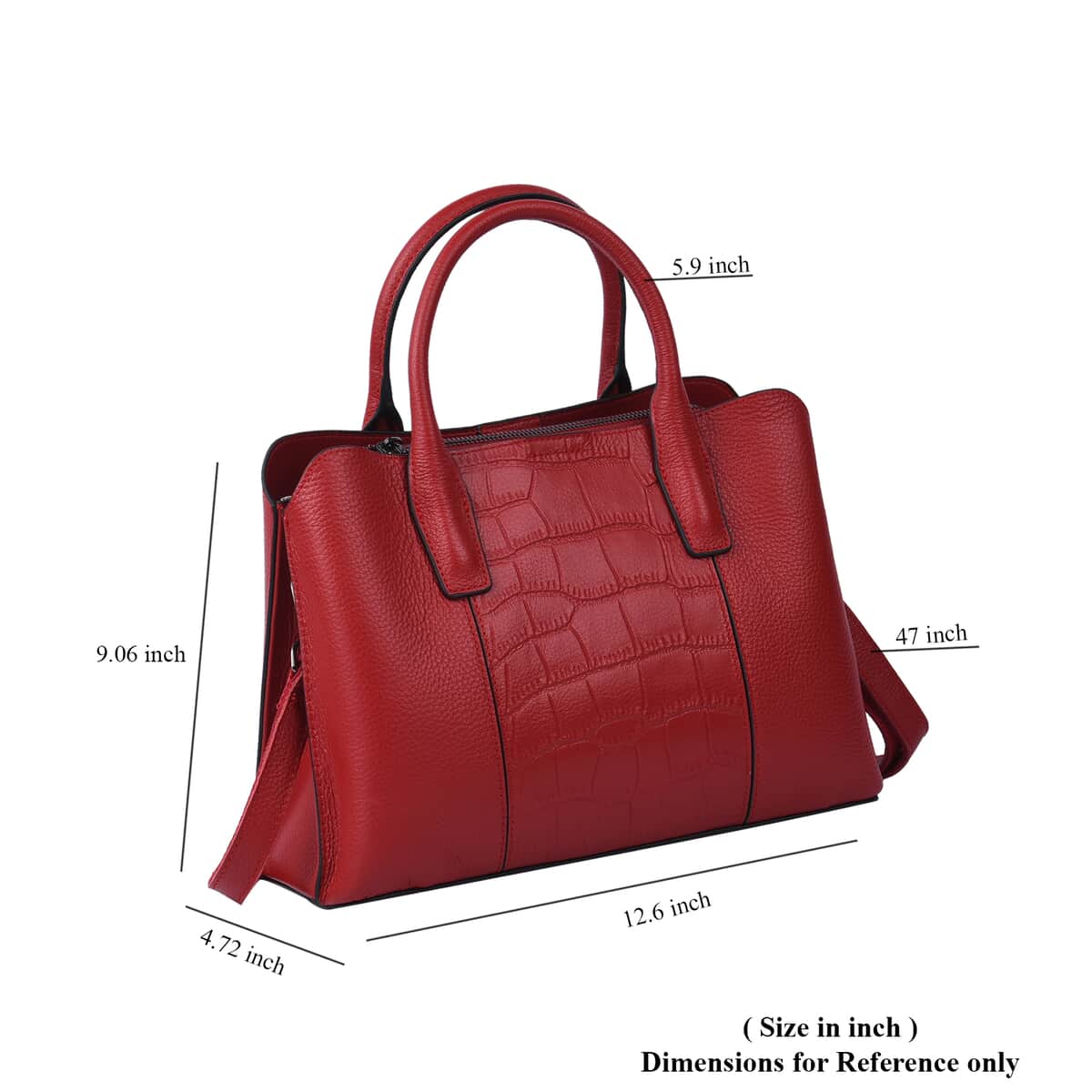 Hong Kong Closeout Collection Red Crocodile Embossed Pattern Genuine Leather Tote Bag with Swivel Snap Hook for Keys image number 6