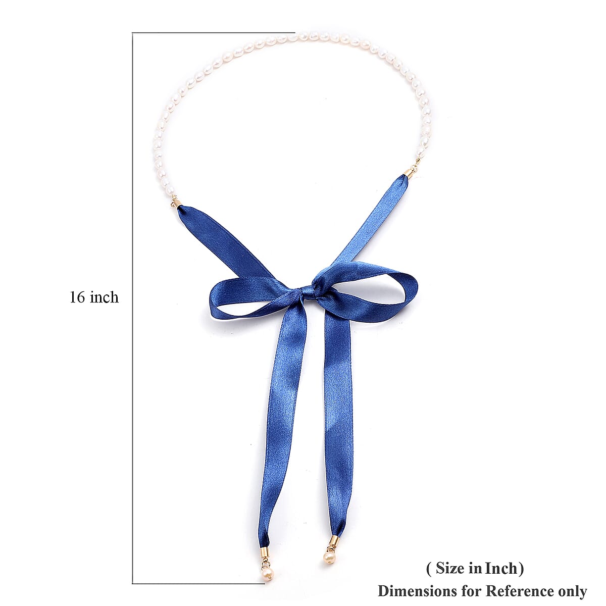 White Freshwater Pearl Ribbon Necklace (26 Inches) in Goldtone image number 4