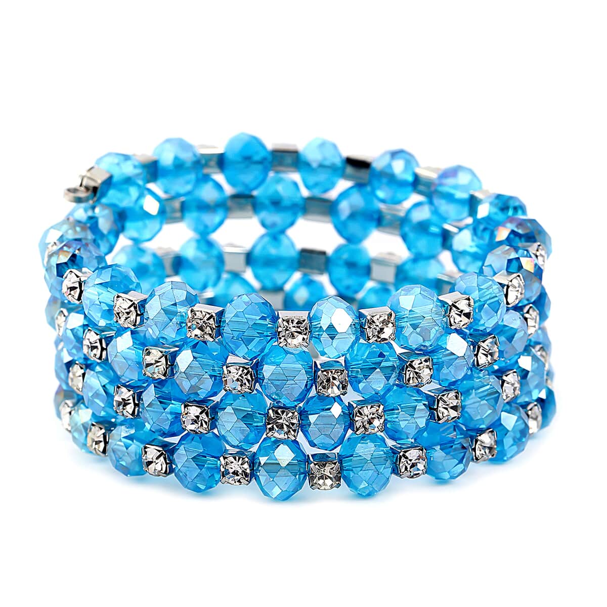 Simulated Blue Sapphire and Austrian Crystal Wrap Bracelet in Silvertone image number 0