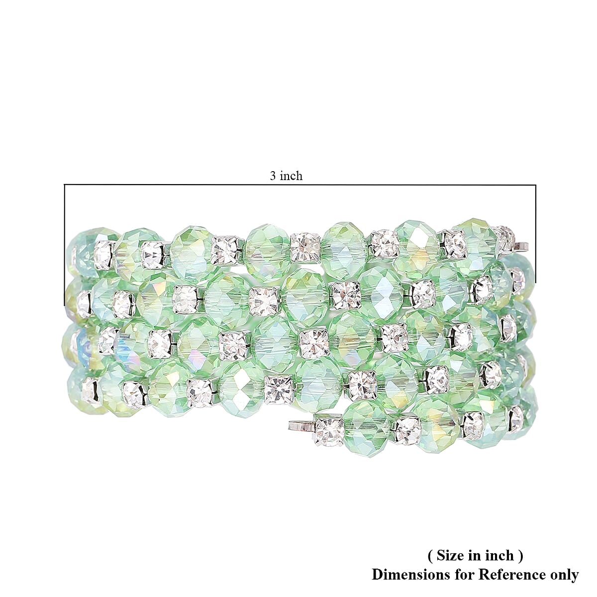 Simulated Green Emerald and Austrian Crystal Wrap Bracelet in Silvertone (7.00 In) image number 3