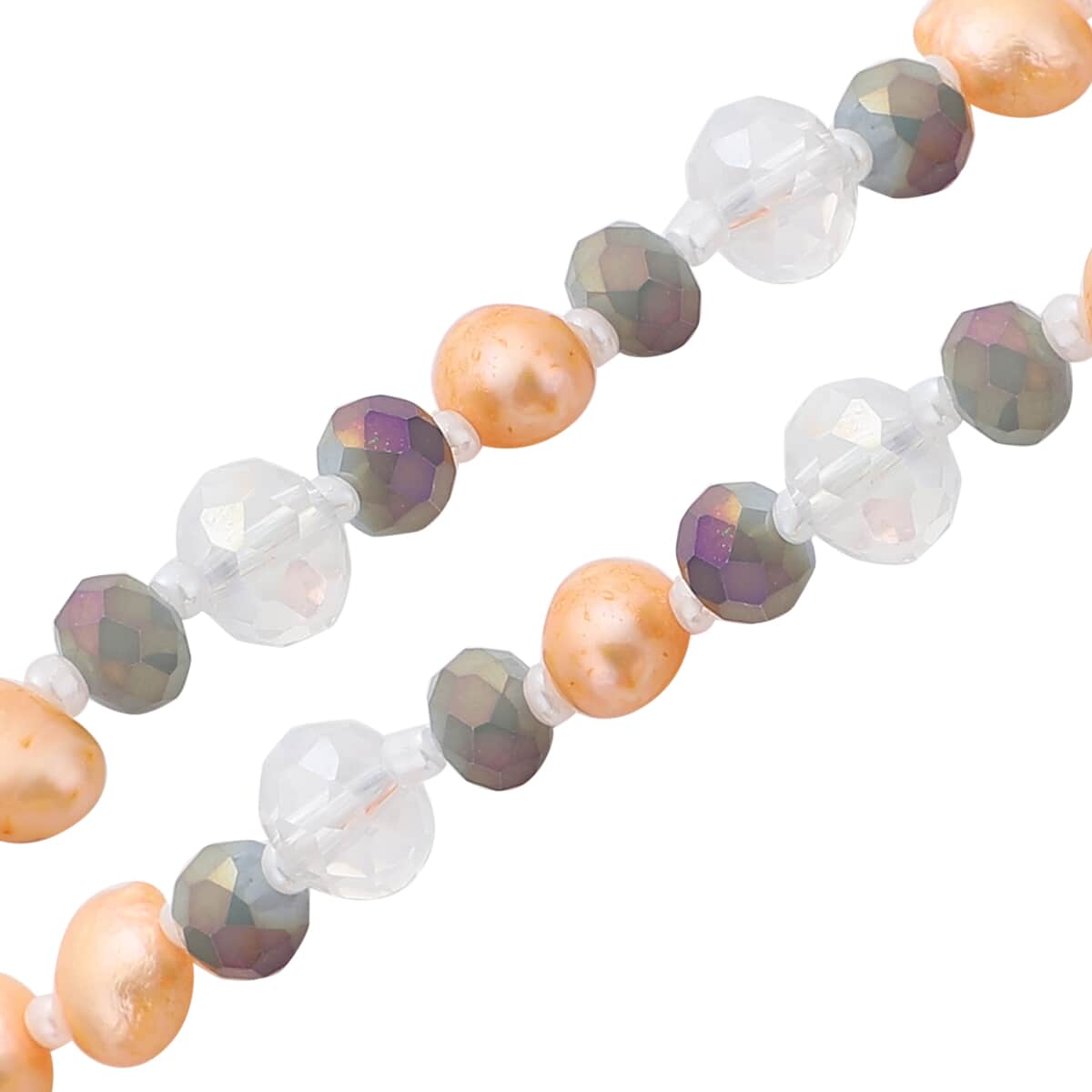 Peach Fresh Water Cultured Pearl and Simulated Multi Color Quartz Beaded Endless Necklace 48 Inches image number 3