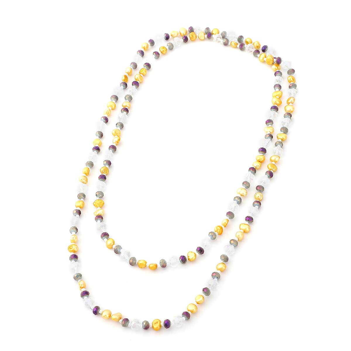 Golden Freshwater Cultured Pearl and Simulated Multi Color Quartz Beaded Endless Necklace 48 Inches image number 0