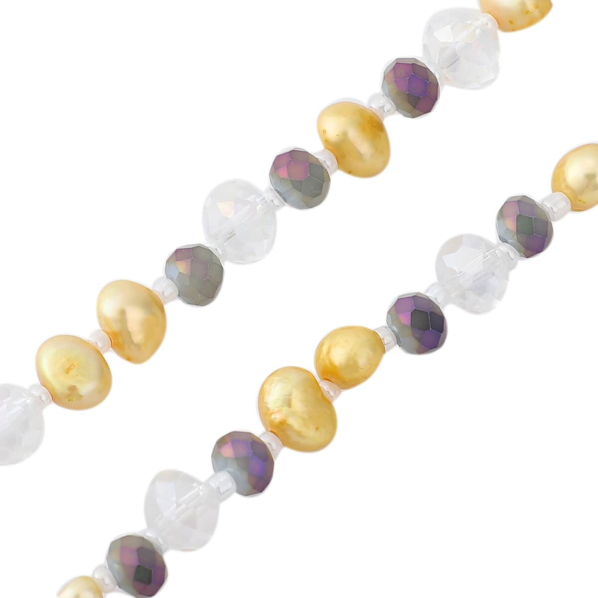 Golden Freshwater Cultured Pearl and Simulated Multi Color Quartz Beaded Endless Necklace 48 Inches image number 2