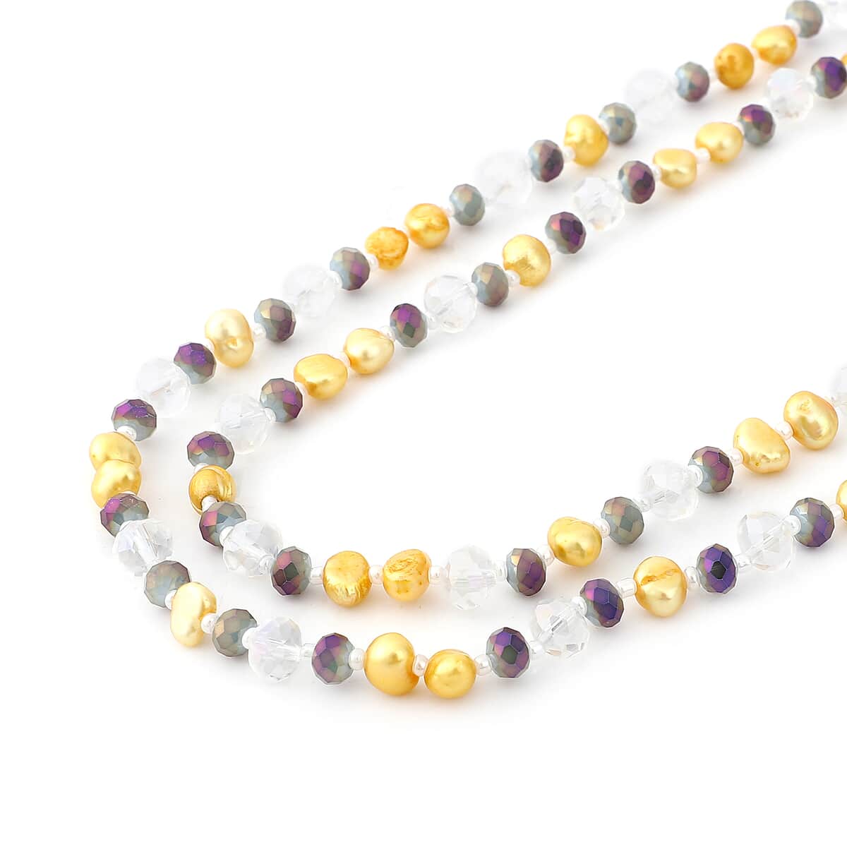 Golden Freshwater Cultured Pearl and Simulated Multi Color Quartz Beaded Endless Necklace 48 Inches image number 3