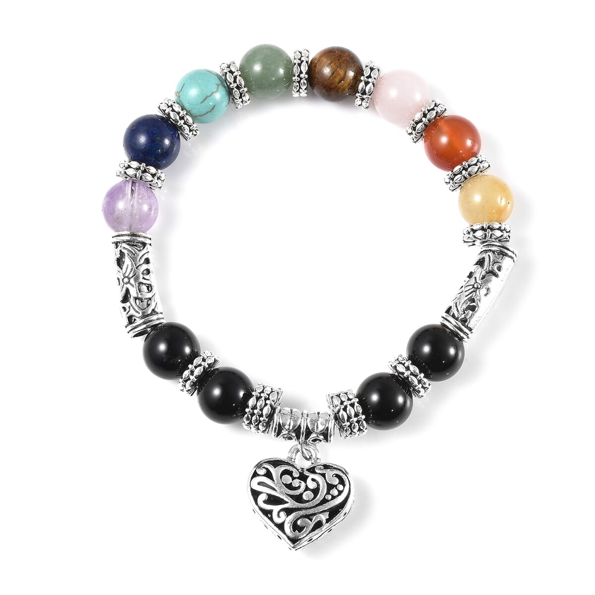 Magnetic by Design Multi Gemstone Seven Chakra Stretch Bracelet in Silvertone 125.00 ctw image number 0