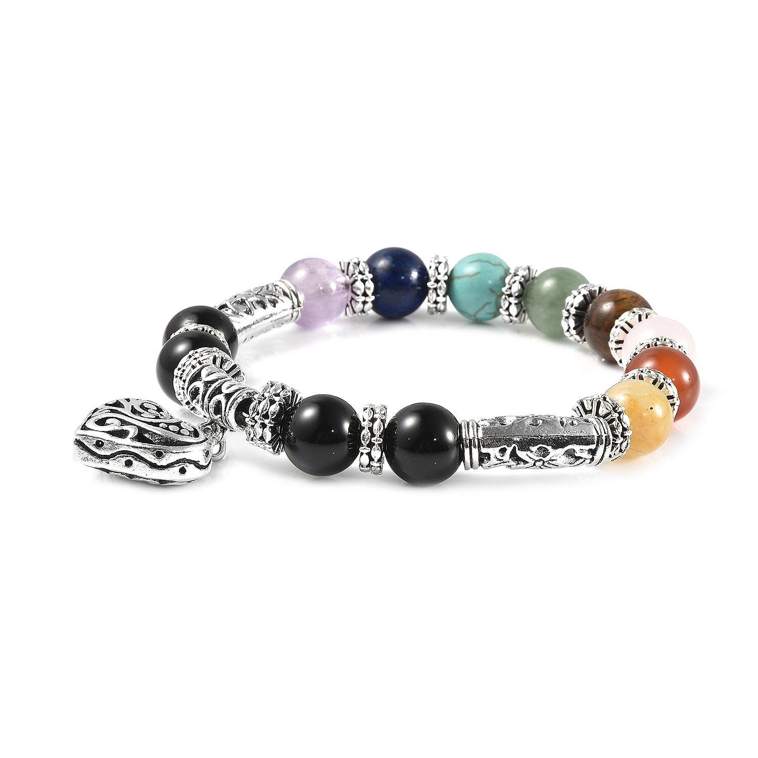 Magnetic by Design Multi Gemstone Seven Chakra Stretch Bracelet in Silvertone 125.00 ctw