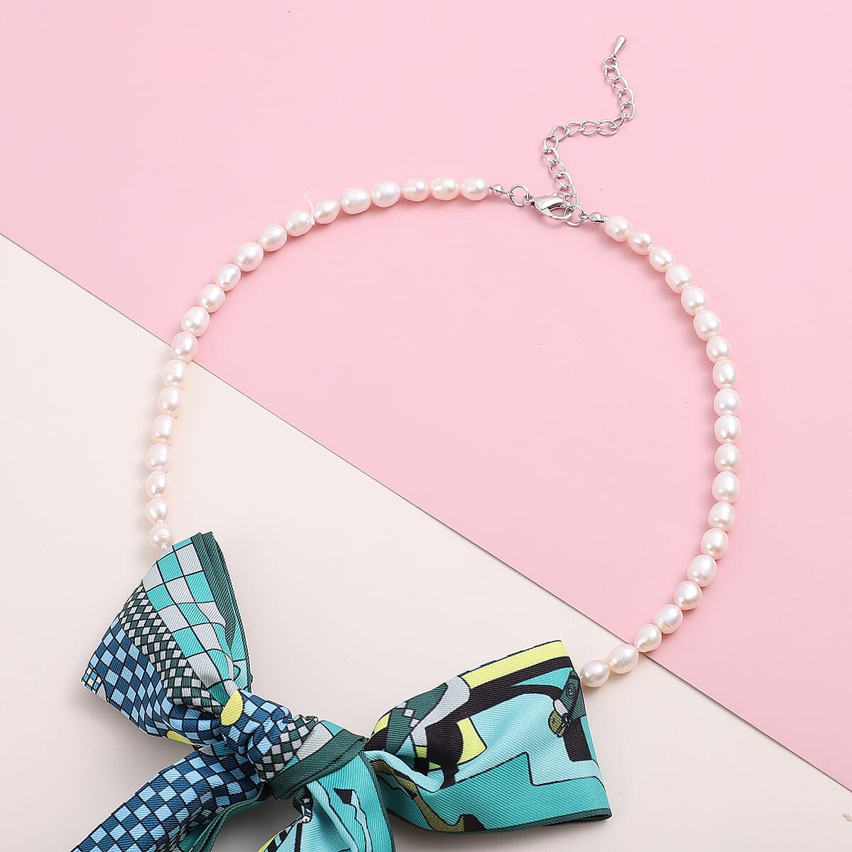 White Freshwater Pearl Multi Wear Scarf Necklace (20 Inches) in Silvertone image number 1