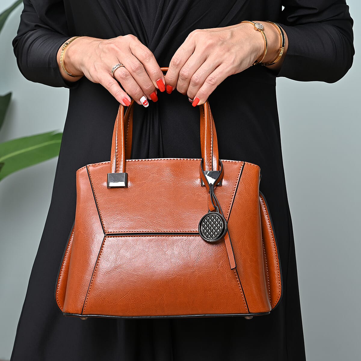 Hong Kong Closeout Collection Tan Genuine Leather Crossbody Bag for Women with Woven & Leather Strap | Shoulder Purse | Crossbody Handbags | Designer Crossbody | Leather Handbags image number 2