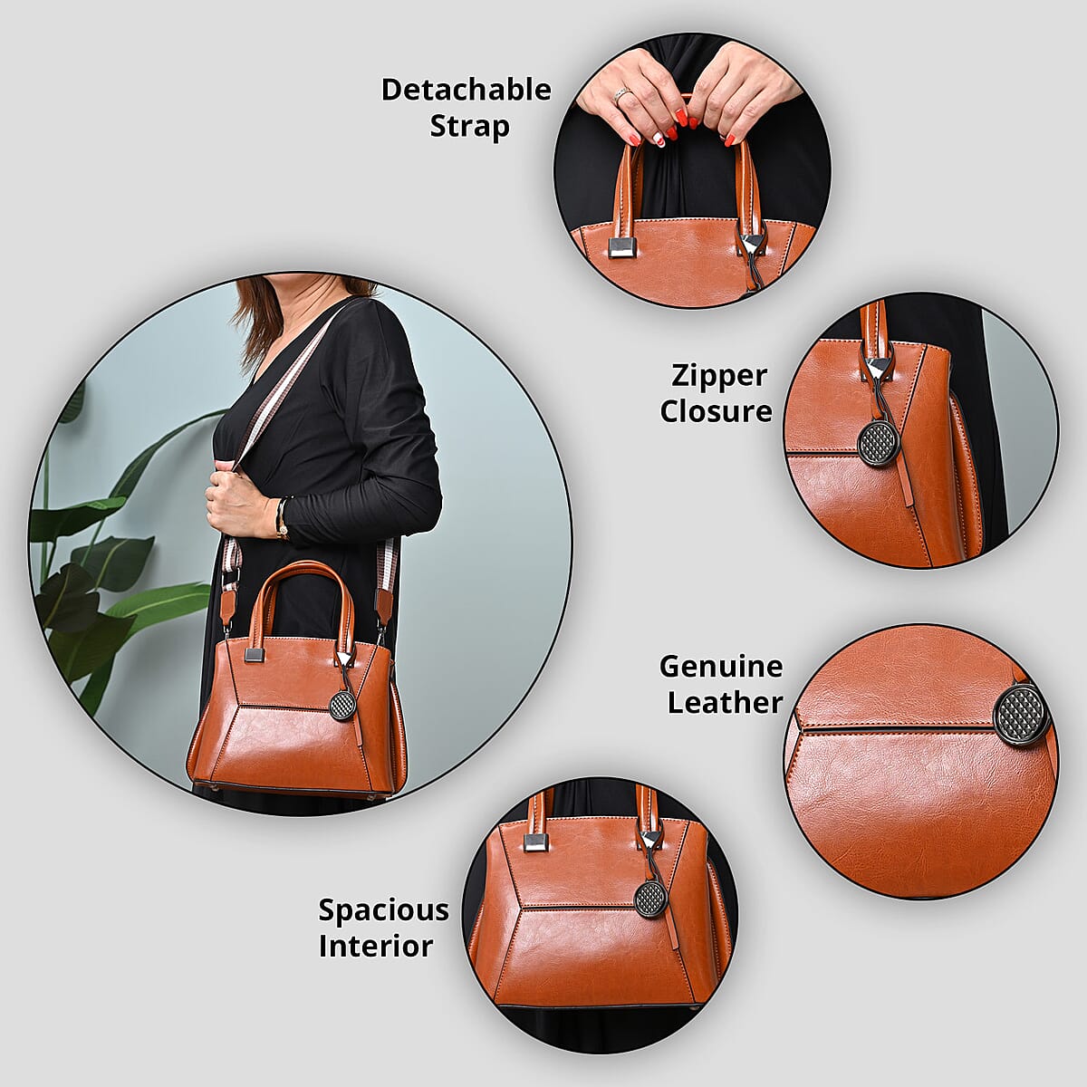 Hong Kong Closeout Collection Tan Genuine Leather Crossbody Bag for Women with Woven & Leather Strap | Shoulder Purse | Crossbody Handbags | Designer Crossbody | Leather Handbags image number 3