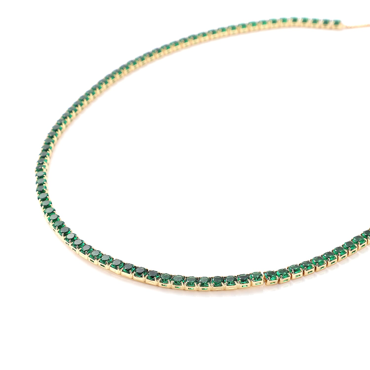 Simulated Emerald Tennis Bolo Necklace 18 Inches in Goldtone